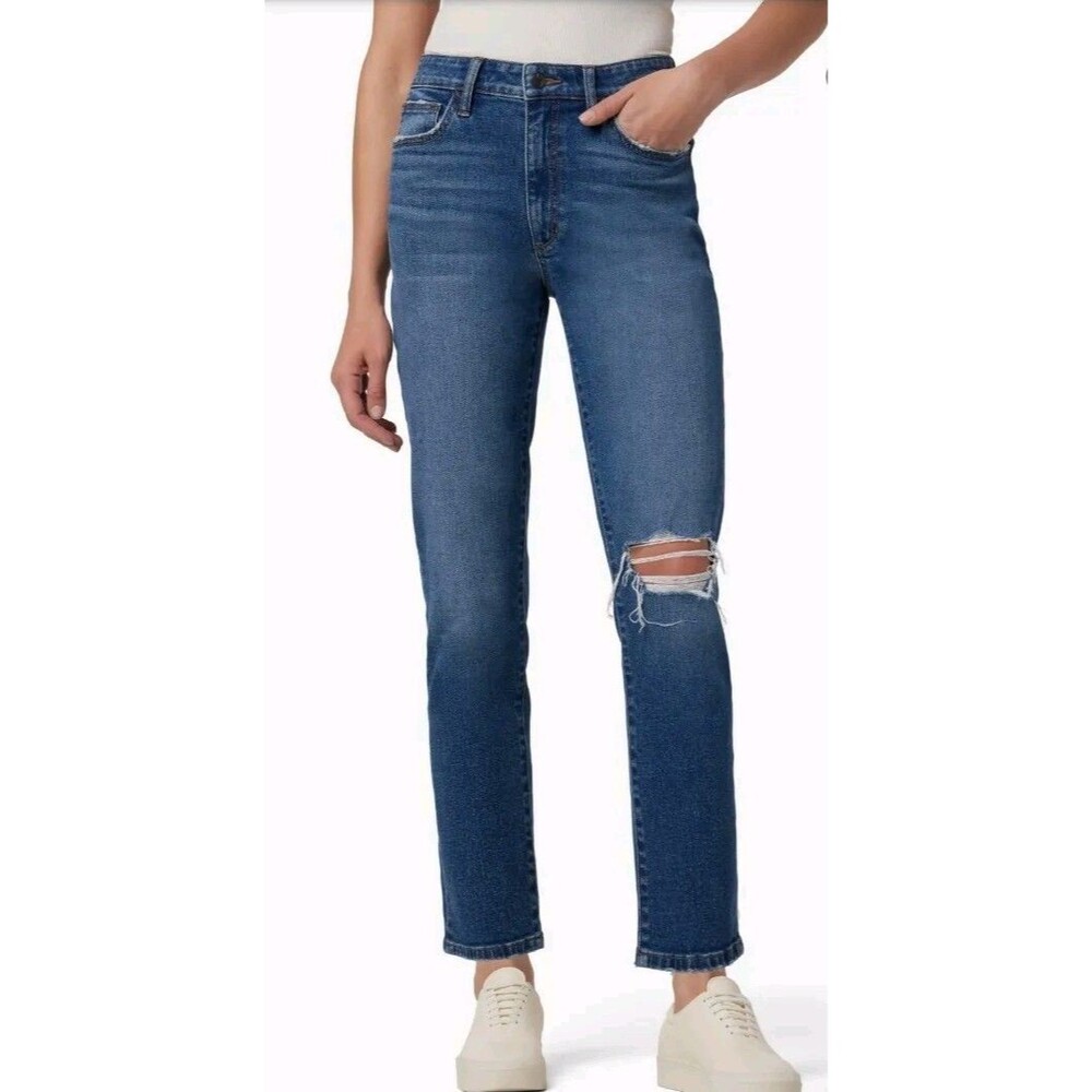 30 Joe's Jeans Womens Straight Fit Ankle Crop Ripped Knee Jeans Denim Blue $208